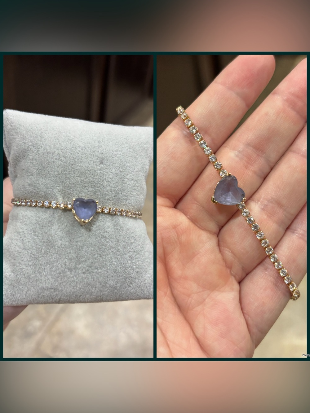 Gold Tennis Bracelet with Lavender Heart Gem - Women Jewelry